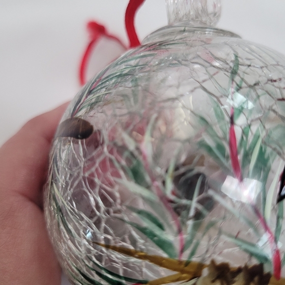 VTG Celebrations Cardinal Xmas Crackled Glass Ball Ornament - Picture 6 of 13